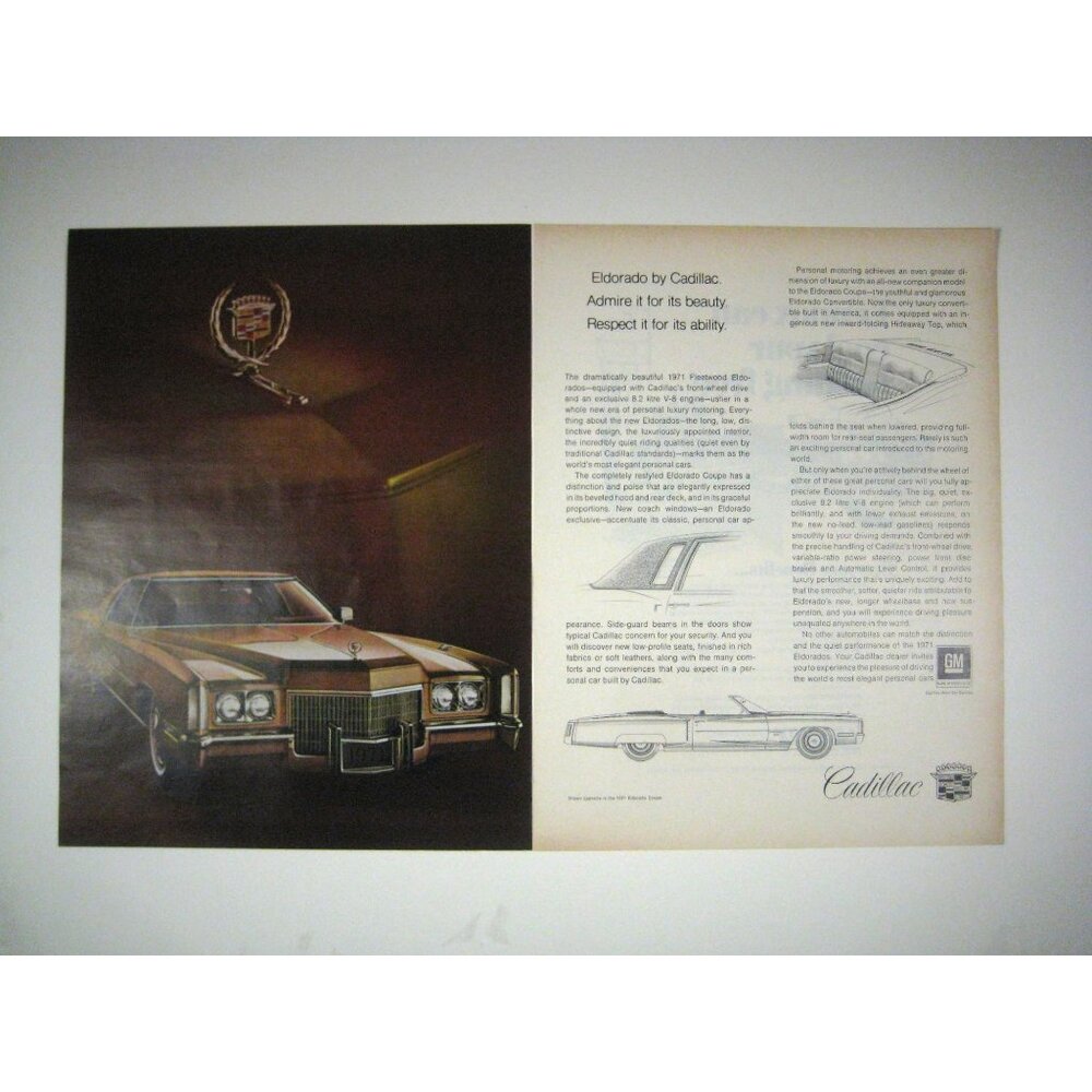 Vintage 1971 Cadillac Eldorado Coupe Advertisement Print 2 Pages